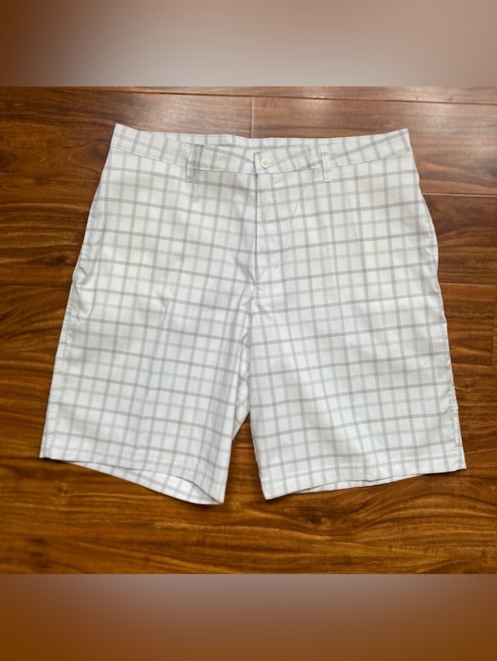 Champion Men's White Gray Plaid Casual Shorts Size 38 Tropical Vacation Beach